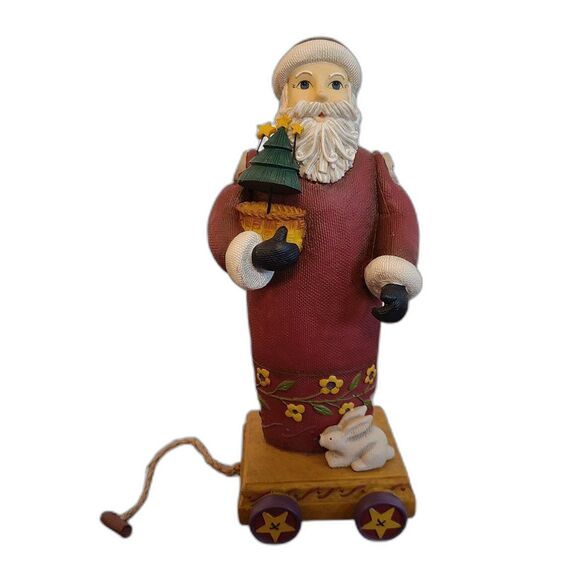 Demdaco Americana Father Christmas Santa On Wagon With Bunny and Tree XMas Decor - Picture 1 of 16